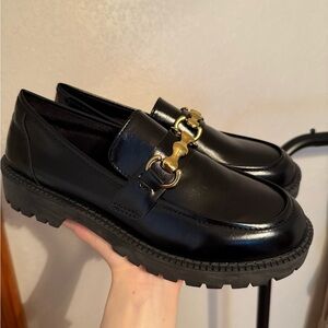 Black Loafers with Gold Buckle